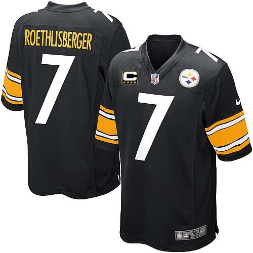 Youth Elite Ben Roethlisberger C Patch Nike Jersey Black Home - #7 NFL Pittsburgh Steelers